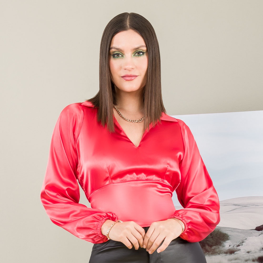 Blusa M/Larga cuello "V" Rojo